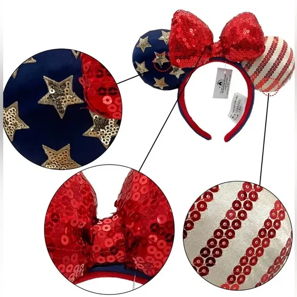 ⚡️2/$55~Disney Parks Stars & Stripes Americana Mouse Ears Headband NWT - Picture 9 of 11